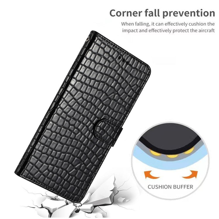 Stand Function Leather Cover for Motorola Moto G73 5G , Crocodile Texture Wallet Phone Case with Strap - Black