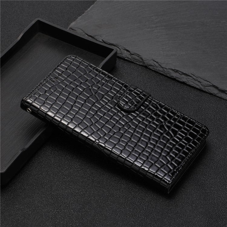 Stand Function Leather Cover for Motorola Moto G73 5G , Crocodile Texture Wallet Phone Case with Strap - Black