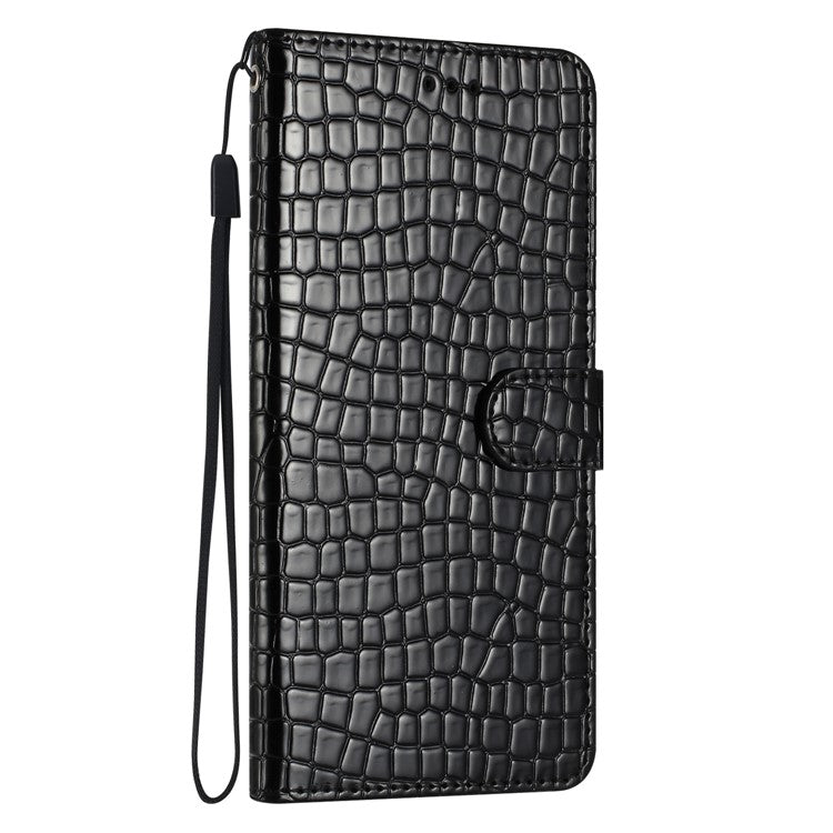 Stand Function Leather Cover for Motorola Moto G73 5G , Crocodile Texture Wallet Phone Case with Strap - Black