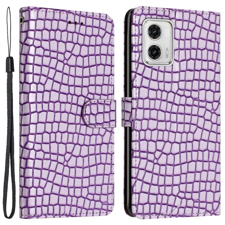 Stand Function Leather Cover for Motorola Moto G73 5G , Crocodile Texture Wallet Phone Case with Strap - Purple