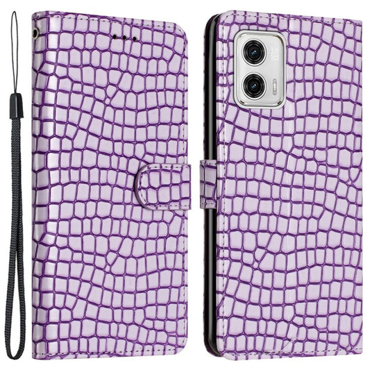 Stand Function Leather Cover for Motorola Moto G73 5G , Crocodile Texture Wallet Phone Case with Strap - Purple
