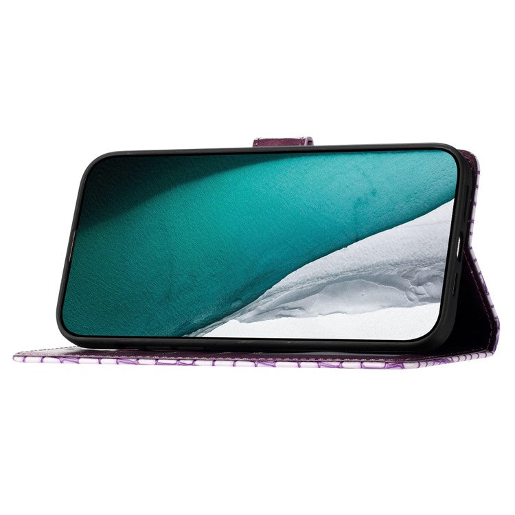 Stand Function Leather Cover for Motorola Moto G73 5G , Crocodile Texture Wallet Phone Case with Strap - Purple