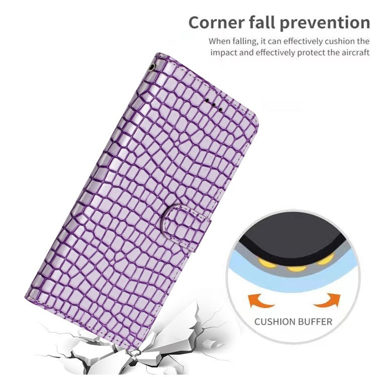 Stand Function Leather Cover for Motorola Moto G73 5G , Crocodile Texture Wallet Phone Case with Strap - Purple
