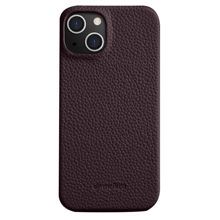 MELKCO For iPhone 14 Genuine Cow Leather Coated PC Back Cover Anti-drop Phone Case - Purple