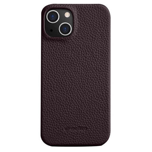 MELKCO For iPhone 14 Genuine Cow Leather Coated PC Back Cover Anti-drop Phone Case - Purple