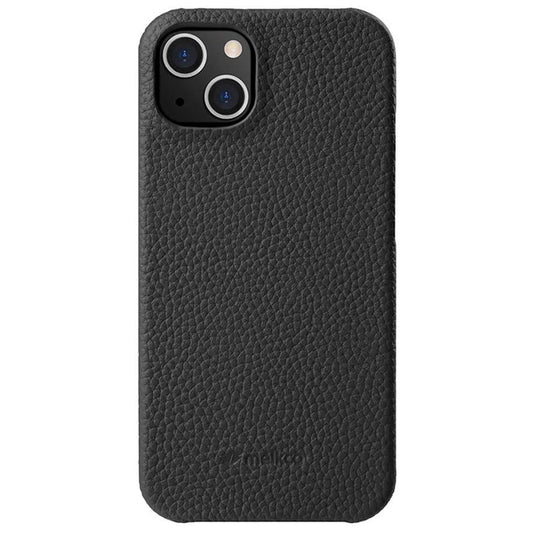 MELKCO For iPhone 14 Anti-drop Case Genuine Cow Leather+PC Phone Cover Compatible with MagSafe - Black