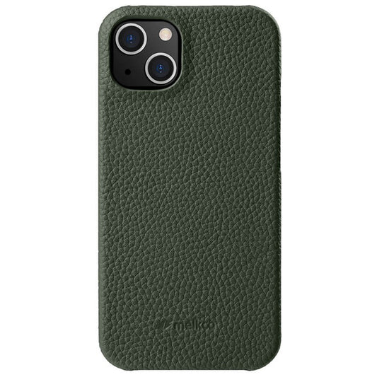 MELKCO For iPhone 14 Anti-drop Case Genuine Cow Leather+PC Phone Cover Compatible with MagSafe - Green