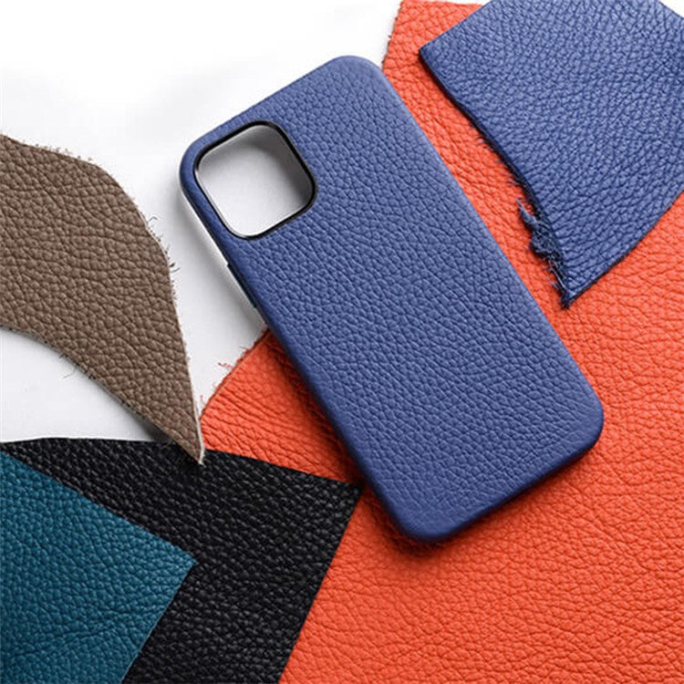 MELKCO For iPhone 14 Pro Max Metal Lens Frame Phone Case Genuine Cow Leather+Microfiber Leather+PC Phone Case - Black