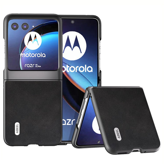 ABEEL For Motorola Razr 40 Ultra 5G PU Leather Coated Hard PC Phone Case Cowhide Texture Back Cover - Black
