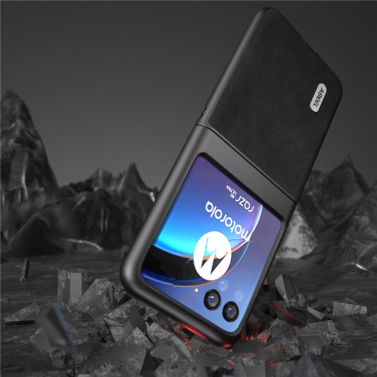 ABEEL For Motorola Razr 40 Ultra 5G PU Leather Coated Hard PC Phone Case Cowhide Texture Back Cover - Black