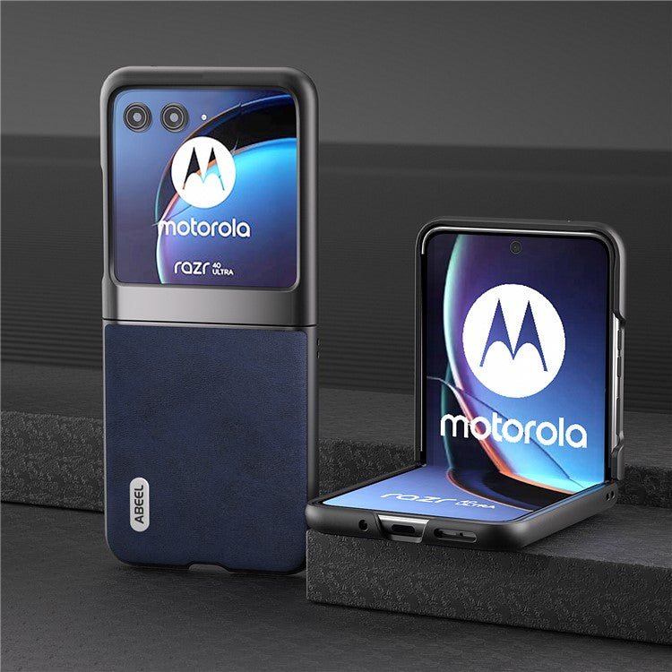 ABEEL For Motorola Razr 40 Ultra 5G PU Leather Coated Hard PC Phone Case Cowhide Texture Back Cover - Blue