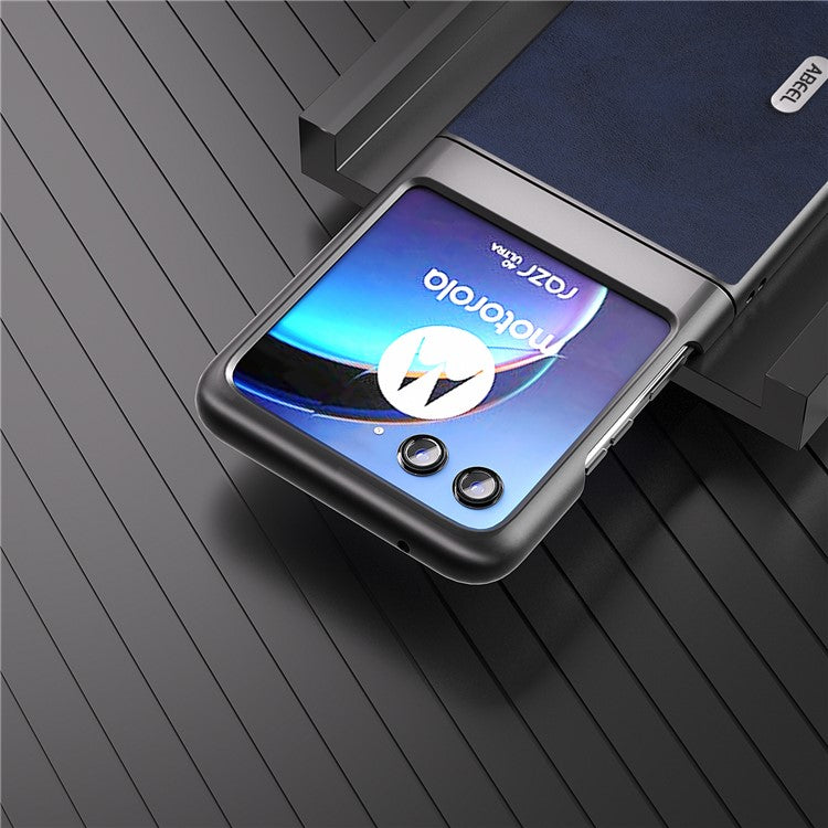 ABEEL For Motorola Razr 40 Ultra 5G PU Leather Coated Hard PC Phone Case Cowhide Texture Back Cover - Blue