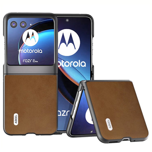 ABEEL For Motorola Razr 40 Ultra 5G PU Leather Coated Hard PC Phone Case Cowhide Texture Back Cover - Brown