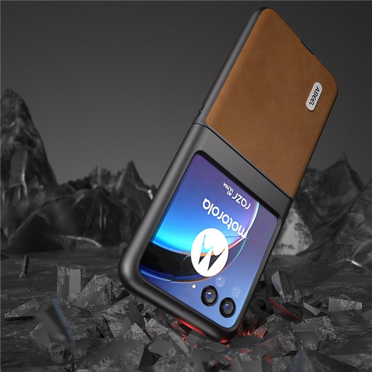 ABEEL For Motorola Razr 40 Ultra 5G PU Leather Coated Hard PC Phone Case Cowhide Texture Back Cover - Brown