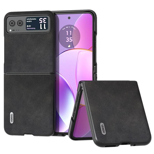 ABEEL Cowhide Texture Back Cover for Motorola Razr 40 5G , PU Leather Coated Hard PC Phone Case - Black