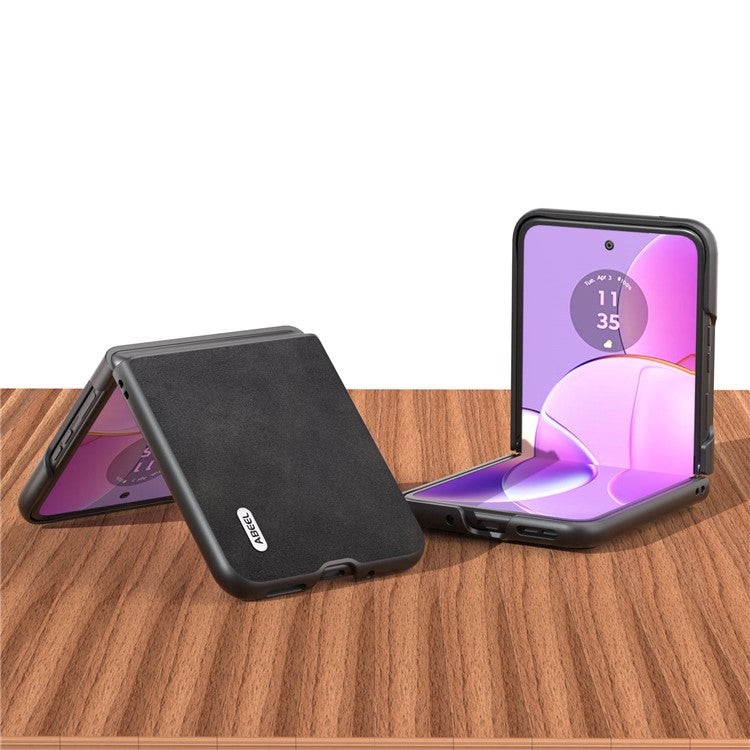 ABEEL Cowhide Texture Back Cover for Motorola Razr 40 5G , PU Leather Coated Hard PC Phone Case - Black