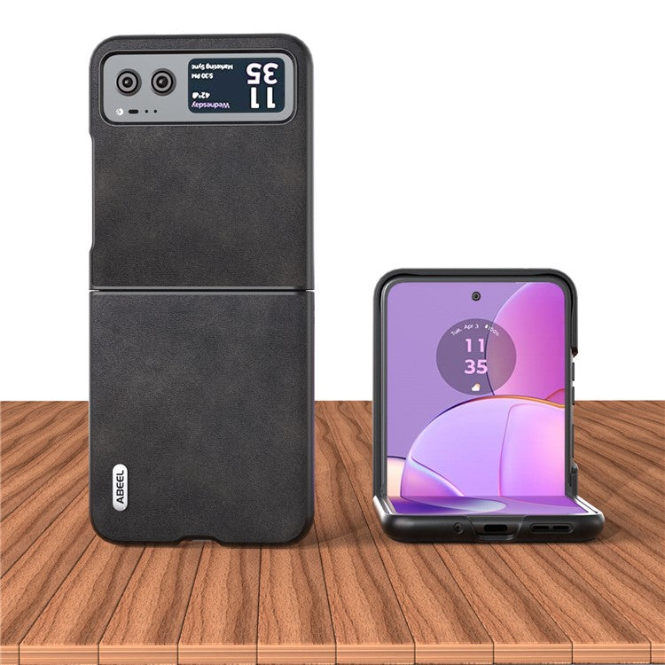 ABEEL Cowhide Texture Back Cover for Motorola Razr 40 5G , PU Leather Coated Hard PC Phone Case - Black