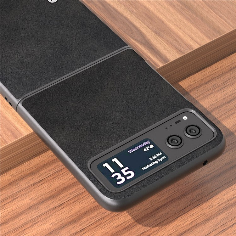 ABEEL Cowhide Texture Back Cover for Motorola Razr 40 5G , PU Leather Coated Hard PC Phone Case - Black