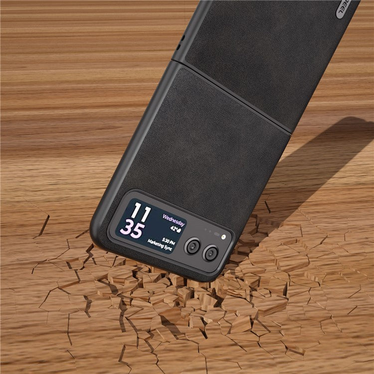 ABEEL Cowhide Texture Back Cover for Motorola Razr 40 5G , PU Leather Coated Hard PC Phone Case - Black