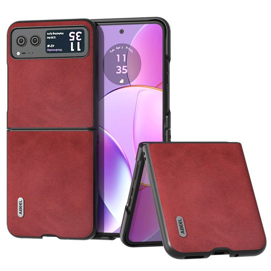ABEEL Cowhide Texture Back Cover for Motorola Razr 40 5G , PU Leather Coated Hard PC Phone Case - Red