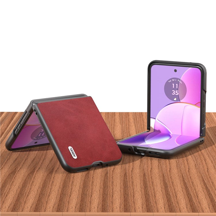 ABEEL Cowhide Texture Back Cover for Motorola Razr 40 5G , PU Leather Coated Hard PC Phone Case - Red