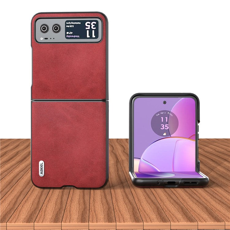 ABEEL Cowhide Texture Back Cover for Motorola Razr 40 5G , PU Leather Coated Hard PC Phone Case - Red