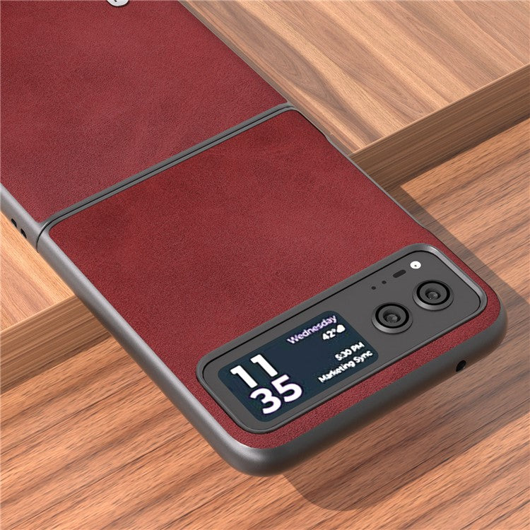 ABEEL Cowhide Texture Back Cover for Motorola Razr 40 5G , PU Leather Coated Hard PC Phone Case - Red