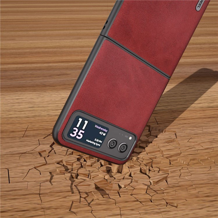 ABEEL Cowhide Texture Back Cover for Motorola Razr 40 5G , PU Leather Coated Hard PC Phone Case - Red