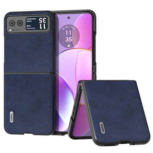 ABEEL Cowhide Texture Back Cover for Motorola Razr 40 5G , PU Leather Coated Hard PC Phone Case - Blue