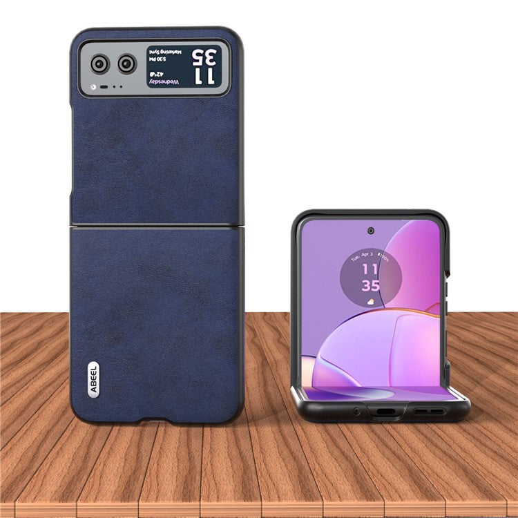 ABEEL Cowhide Texture Back Cover for Motorola Razr 40 5G , PU Leather Coated Hard PC Phone Case - Blue