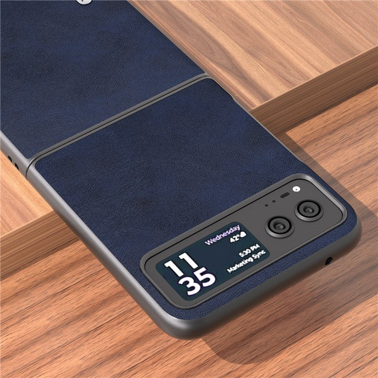 ABEEL Cowhide Texture Back Cover for Motorola Razr 40 5G , PU Leather Coated Hard PC Phone Case - Blue