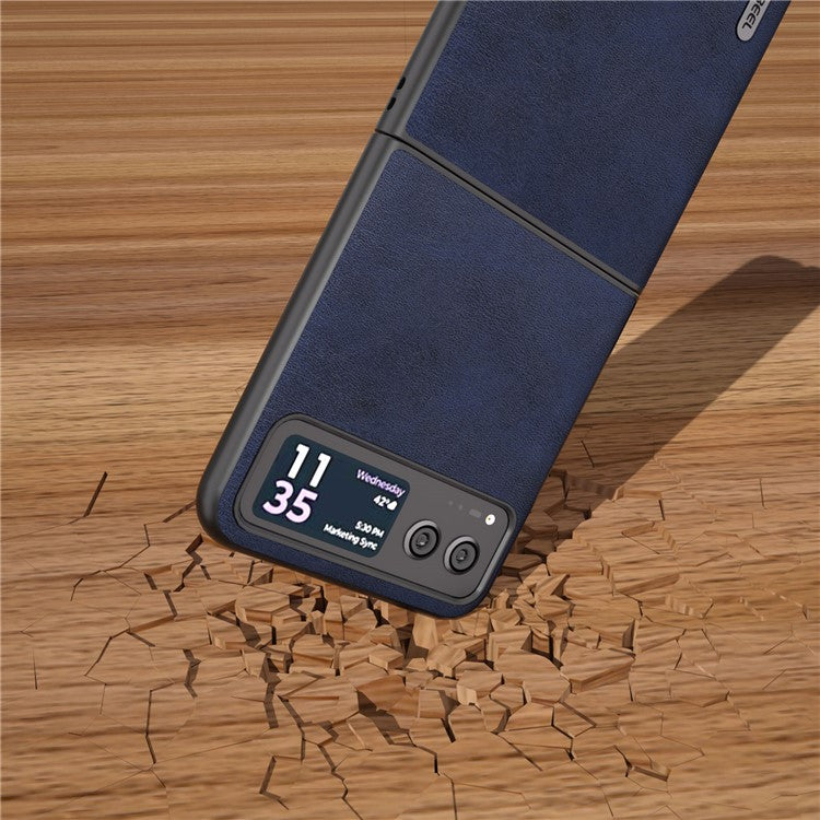 ABEEL Cowhide Texture Back Cover for Motorola Razr 40 5G , PU Leather Coated Hard PC Phone Case - Blue