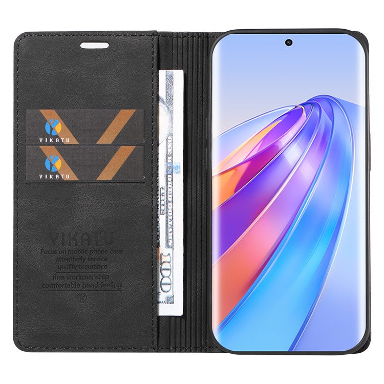 YIKATU YK-004 For Honor X40 5G / X9a 5G / Magic5 Lite 5G Anti-drop Leather Cover Wallet Stand Phone Case - Black