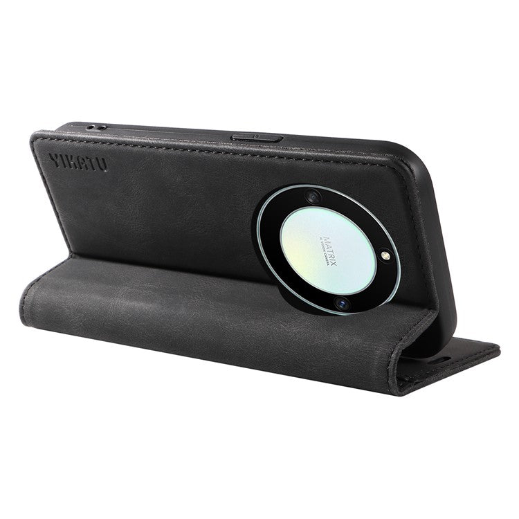 YIKATU YK-004 For Honor X40 5G / X9a 5G / Magic5 Lite 5G Anti-drop Leather Cover Wallet Stand Phone Case - Black