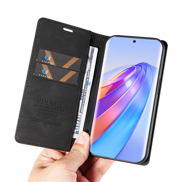 YIKATU YK-004 For Honor X40 5G / X9a 5G / Magic5 Lite 5G Anti-drop Leather Cover Wallet Stand Phone Case - Black