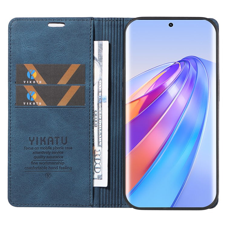 YIKATU YK-004 For Honor X40 5G / X9a 5G / Magic5 Lite 5G Anti-drop Leather Cover Wallet Stand Phone Case - Blue