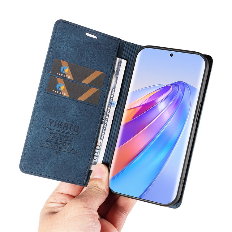 YIKATU YK-004 For Honor X40 5G / X9a 5G / Magic5 Lite 5G Anti-drop Leather Cover Wallet Stand Phone Case - Blue