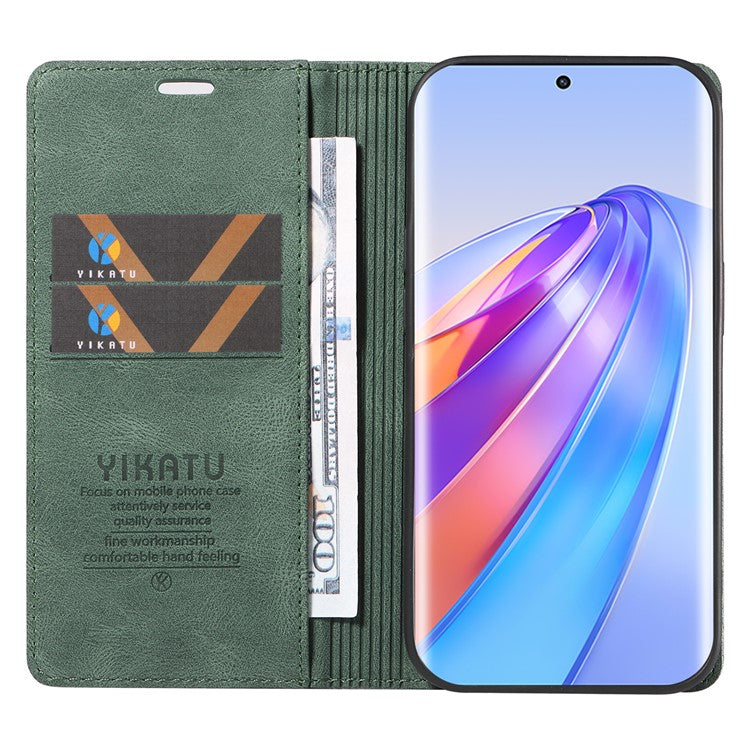 YIKATU YK-004 For Honor X40 5G / X9a 5G / Magic5 Lite 5G Anti-drop Leather Cover Wallet Stand Phone Case - Green