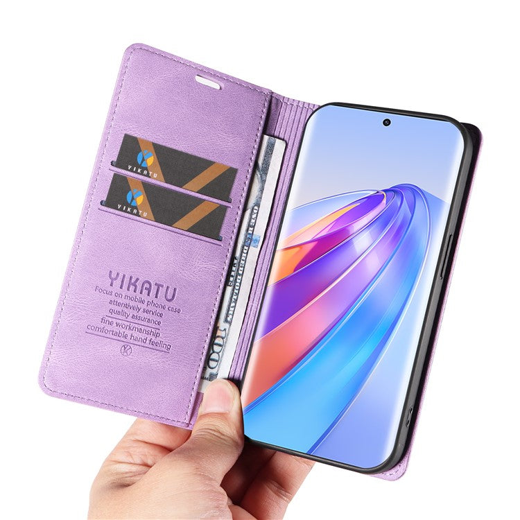 YIKATU YK-004 For Honor X40 5G / X9a 5G / Magic5 Lite 5G Anti-drop Leather Cover Wallet Stand Phone Case - Purple