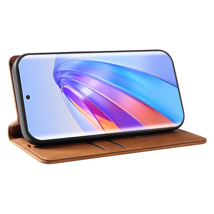 YIKATU YK-004 For Honor X40 5G / X9a 5G / Magic5 Lite 5G Anti-drop Leather Cover Wallet Stand Phone Case - Brown