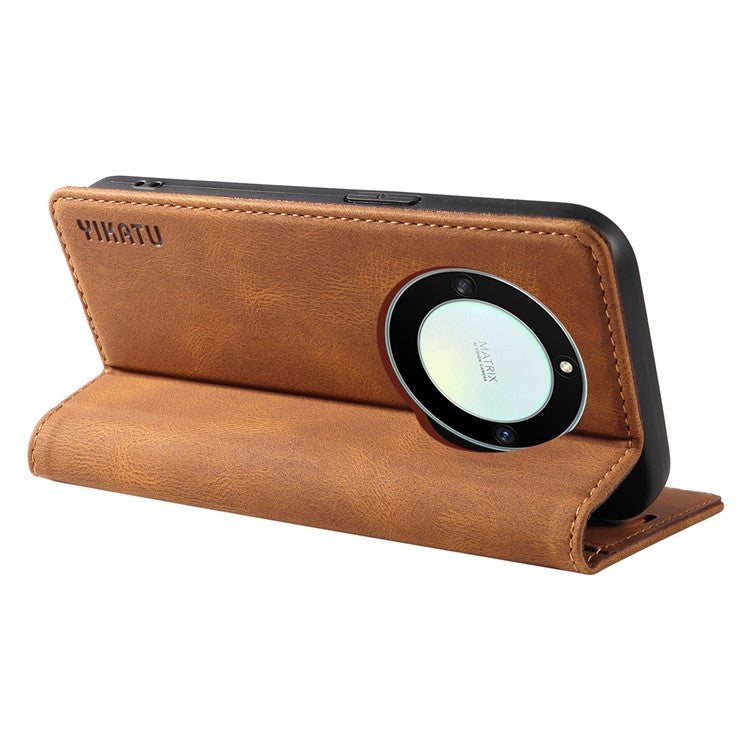 YIKATU YK-004 For Honor X40 5G / X9a 5G / Magic5 Lite 5G Anti-drop Leather Cover Wallet Stand Phone Case - Brown