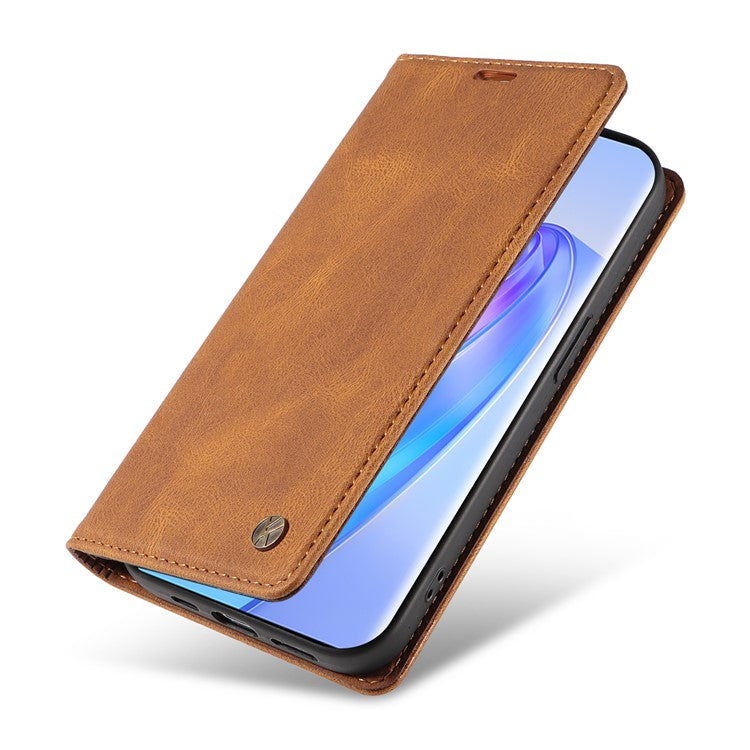 YIKATU YK-004 For Honor X40 5G / X9a 5G / Magic5 Lite 5G Anti-drop Leather Cover Wallet Stand Phone Case - Brown
