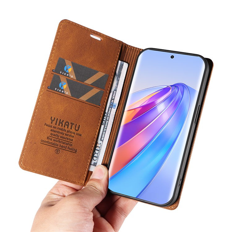 YIKATU YK-004 For Honor X40 5G / X9a 5G / Magic5 Lite 5G Anti-drop Leather Cover Wallet Stand Phone Case - Brown