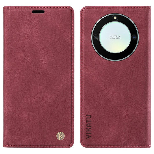 YIKATU YK-004 For Honor X40 5G / X9a 5G / Magic5 Lite 5G Anti-drop Leather Cover Wallet Stand Phone Case - Wine Red
