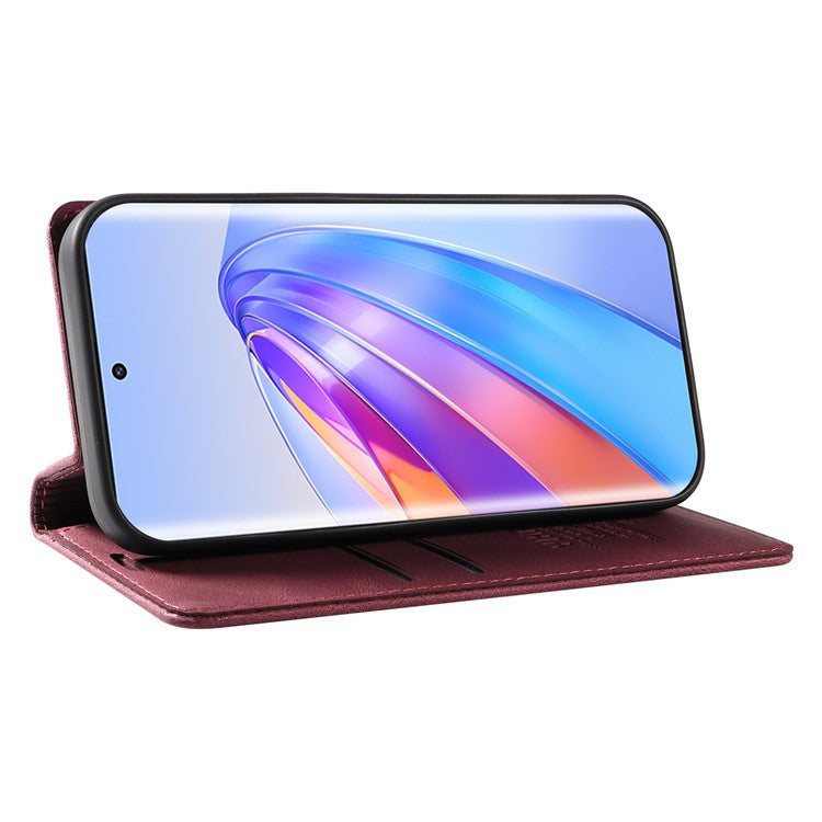 YIKATU YK-004 For Honor X40 5G / X9a 5G / Magic5 Lite 5G Anti-drop Leather Cover Wallet Stand Phone Case - Wine Red