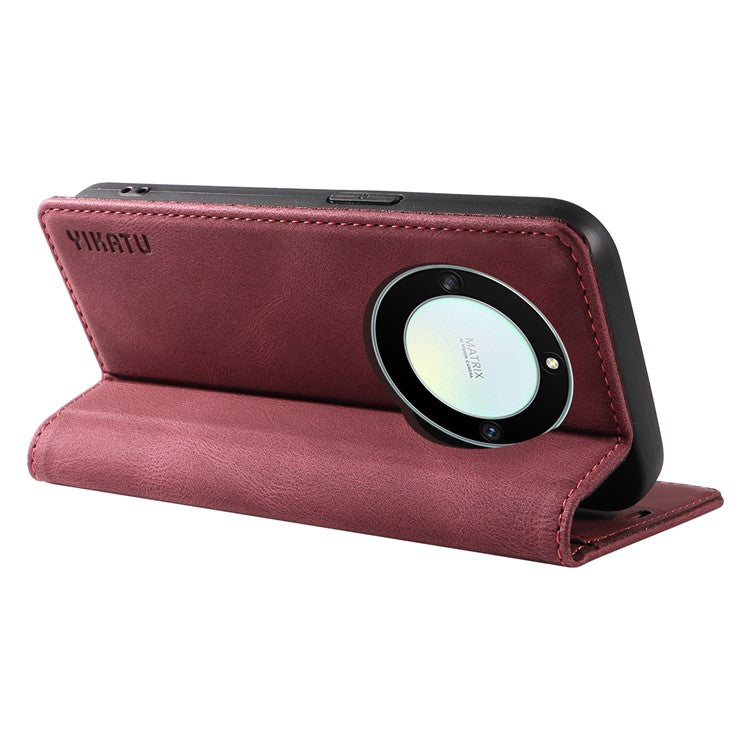 YIKATU YK-004 For Honor X40 5G / X9a 5G / Magic5 Lite 5G Anti-drop Leather Cover Wallet Stand Phone Case - Wine Red