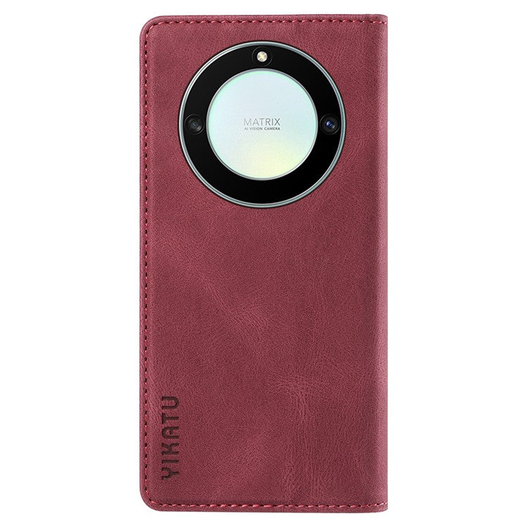 YIKATU YK-004 For Honor X40 5G / X9a 5G / Magic5 Lite 5G Anti-drop Leather Cover Wallet Stand Phone Case - Wine Red