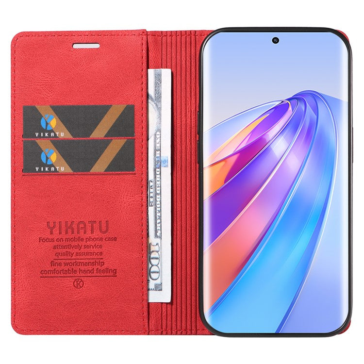 YIKATU YK-004 For Honor X40 5G / X9a 5G / Magic5 Lite 5G Anti-drop Leather Cover Wallet Stand Phone Case - Red