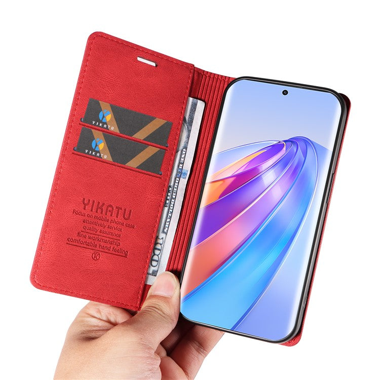 YIKATU YK-004 For Honor X40 5G / X9a 5G / Magic5 Lite 5G Anti-drop Leather Cover Wallet Stand Phone Case - Red