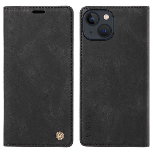 YIKATU YK-004 Leather Cover for iPhone 14 Plus Skin-touch Anti-drop Wallet Stand Phone Case - Black